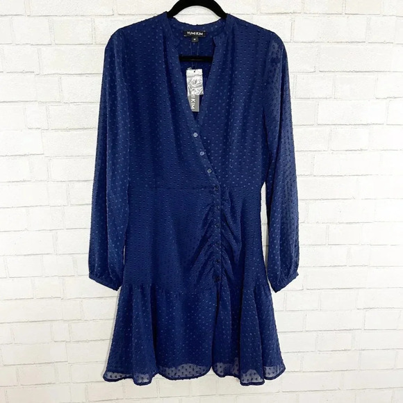 Yumi Kim Navy Blue Swiss Dot Drop Waist Valencia Dress Women's Size Medium NWT - Picture 1 of 9